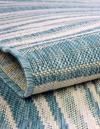 Unique Loom Outdoor Modern Collection Area Rug - Pool (6' 1" x 9' Rectangle, Light Aqua/ Blue) - Image 4