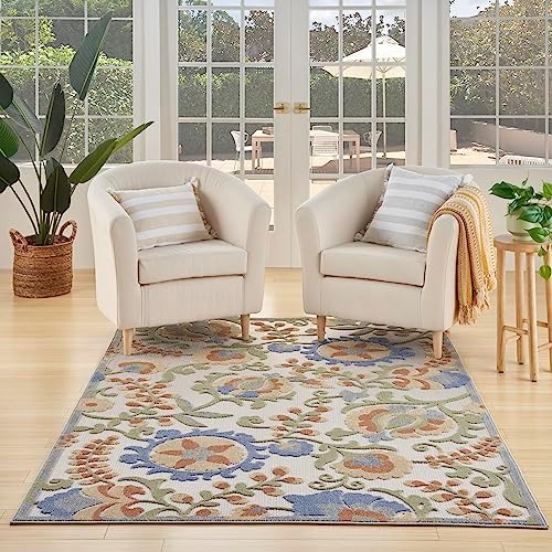 Nourison Home Aloha Ivory Blue 3'6" x 5'6" Area Rug - Easy Clean, Non Shedding, Bed Room, Living Room, Dining Room, Kitchen (4' x 6') by NourisonHome