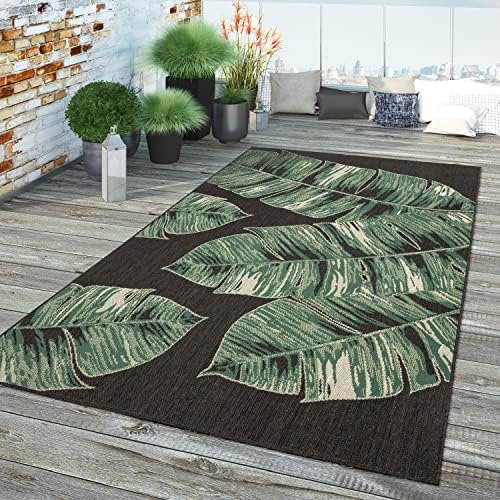 Paco Home Tropical Outdoor Rug Jungle Leaves Design for Patio in Black Green, Size: 2'8" x 4'11" - Image 5