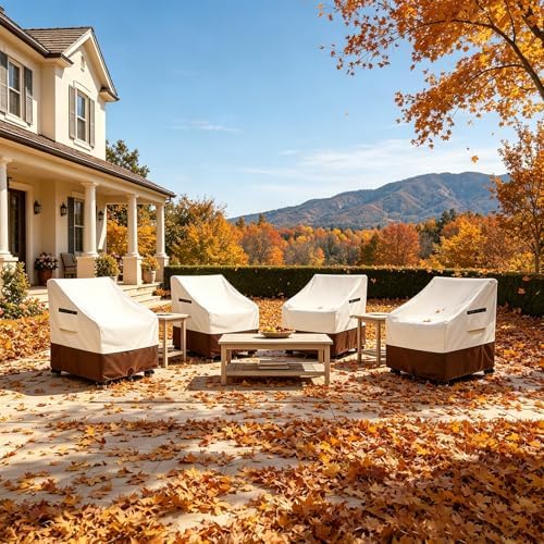 Adirondack Chair Cover 4 Pack,Waterproof Heavy Duty Patio Furniture Covers,Patio Adirondack Chair Covers for Outdoor Chairs(30 W x 34 D x 36 H inches)Beige & Brown - Image 6