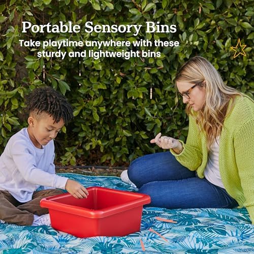 ECR4Kids Stackable Square Bins with Non-Snap Lids, Multipurpose Organization, Red, 2-Pack - Image 3