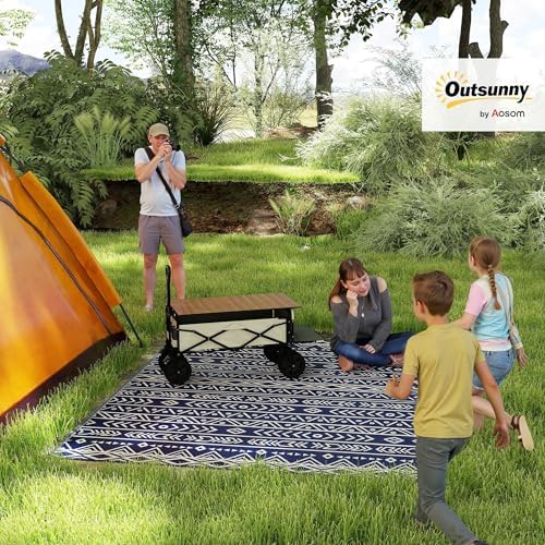 Outsunny Outdoor Rug for Patio Waterproof, 8' x 10', Blue White Geometric - Image 3