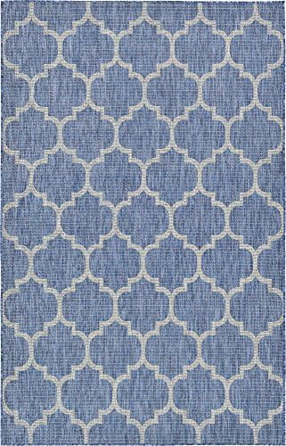 Unique Loom Outdoor Trellis Collection Area Rug (5' 3" x 8' Rectangle, Navy Blue/ Ivory) - Image 3