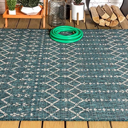 Eyely Moroccan Textured Weave Area Rug 4X6 Teal/Gray, Indoor Outdoor Rug - Image 5