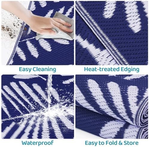 StepRite Outdoor Rug, Patio Rug, Plastic Straw Camping Rugs, Large Waterproof Area Rug and Mat for Outdoors, RV, Patio, Backyard, Deck, Porch, Beach, Balcony, (6'x 9', White & Blue) - Image 4