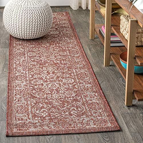 JONATHAN Y Weave Floral Indoor Outdoor Runner Rug 2X8 Red/Taupe, Tela Bohemian Textured for Backyard, Patio, Porch, Easy-Cleaning, High Traffic, Pet-Friendly, Non-Shedding (SMB100A-28) - Image 3