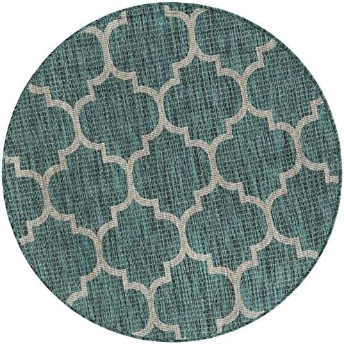 Unique Loom Trellis Collection Area Rug-Lattice Design, Moroccan Inspired for Indoor/Outdoor Décor, 4' 0" x 4' 0" Round, Teal/Gray - Image 2
