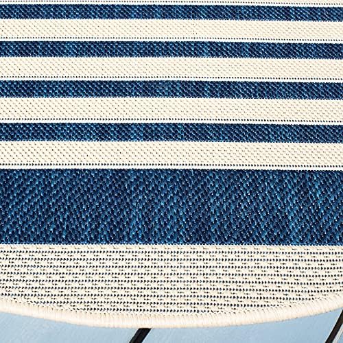 SAFAVIEH Courtyard Outdoor Round Rug 5'3", Navy & Beige CY6062-268 - Image 4