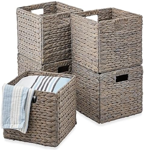 Best Choice Products 13x13in Pack of 5 Cube Storage Baskets, Water Hyacinth Multipurpose Collapsible Organizers, Handwoven Laundry Totes for Laundry, Living Room, Kids Room & Nursery - Gray by BestChoiceProducts