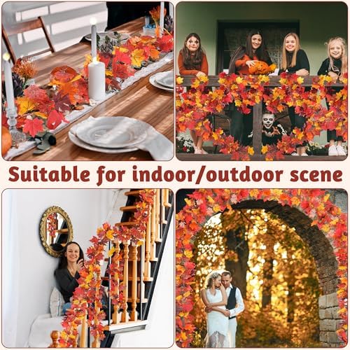 Helimoto 8 Pack Autumn Garland, 47.2 FT Hanging Vines Fall Garland, Artificial Maple Outdoor Autumn Leaves Garlands, Fall Decorations for Home and Thanksgiving Halloween Decor Wedding Mantle Fireplace - Image 5