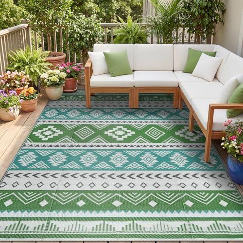 famibay Outdoor Rug Reversible Portable Plastic Straw Camping Rugs, Large Waterproof Outdoor Area Rugs for Patio, RV, Backyard, Deck, Balcony, Picnic, Beach 8x10 Blue by Famibay