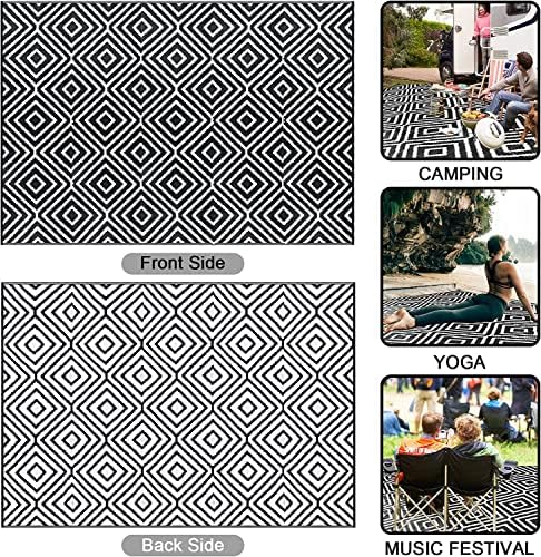 9' x 12', Plastic Straw Rug, Outdoor Patio Rugs, RV Rug, Large Floor Mat and Rugs for Outdoors, RV, Patio, Backyard, Deck, Picnic, Beach, Trailer, Camping, (Black&White | Diamond) - Image 6