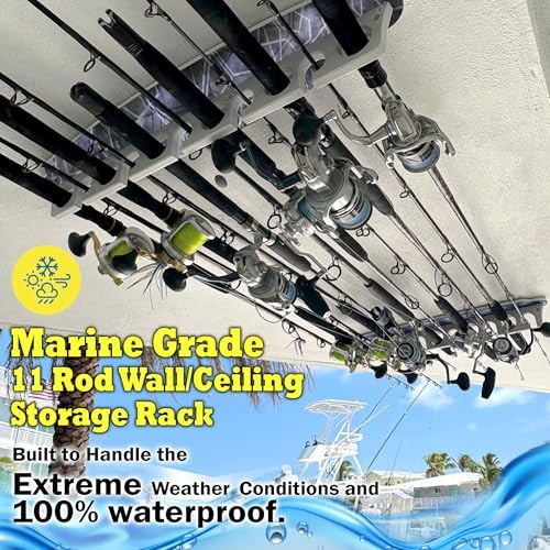 Rush Creek Creations Reel Salty Waterproof Offshore/Inshore Fishing Rod Holder for 11 Saltwater Poles + Gear & Accessories Perfect for Garage & Wall Storage - Image 2