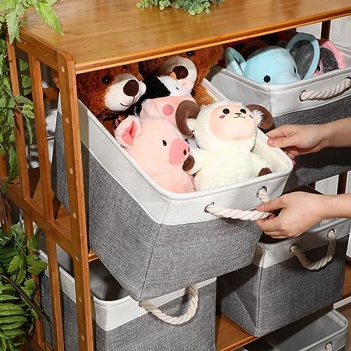 meekoo 8 Pack Fabric Storage Bins Baskets, 15 x 11 x 9.5 in, Gray White - Image 3