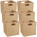 Newtay 6 Pcs Wicker Storage Baskets 9.8 x 9.8 in Cube Storage Bin Organizer Camel Square Foldable Wicker Baskets for Shelves Organizing Decor Laundry Pantry Toys by Newtay