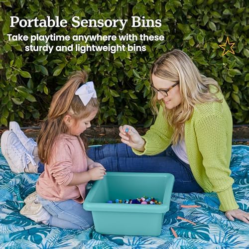 ECR4Kids Stackable Square Bins with Non-Snap Lids, Multipurpose Organization, Seafoam, 2-Pack - Image 3