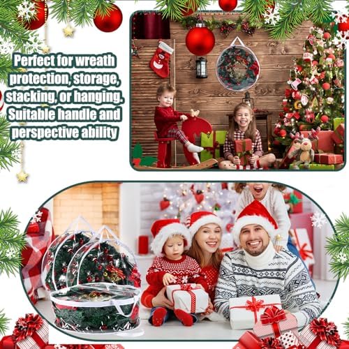 Zhengmy 15 Pcs 24 Inch Christmas Wreath Storage Bags Transparent Wreath Storage Container Bulk Wreaths Box with Dual Zippers and Handles for Xmas Holiday Wreaths Garland - Image 6