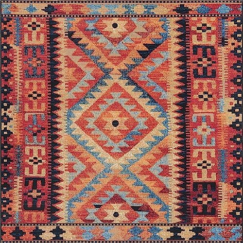 Unique Loom Outdoor Tribal Collection Area Rug - Tortuguero (5' 4" Square, Multi/ Blue) - Image 2