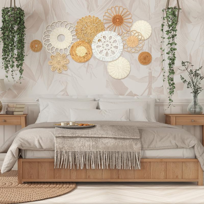 Tatuo 11 Pcs Boho Wall Basket Decor Woven Wall Hanging Art, Novel - Image 5