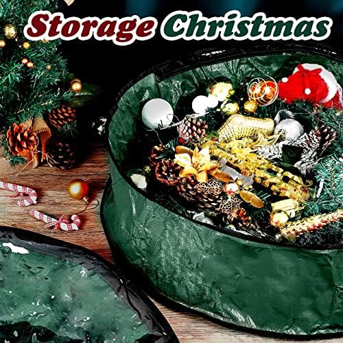 Dunzy 8 Pieces Wreath Container Christmas Wreath Storage Bag Garland Tear Resistant Fabric Round Boxes with Clear Window for Storage for Xmas Holiday Ornament(30×30×7.8 Inch,Green) - Image 6