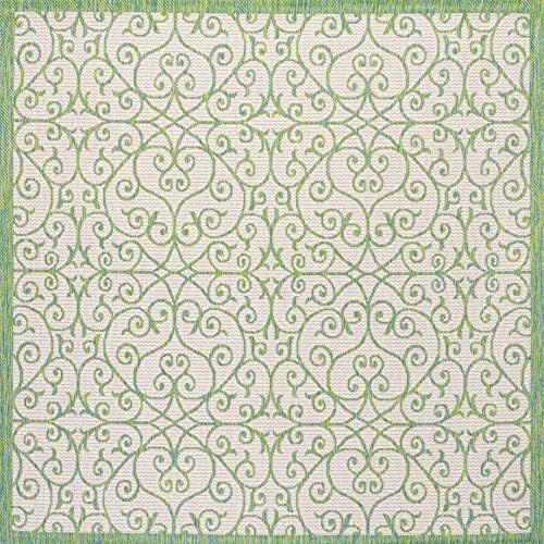 Eyely Filigree Weave Square Rug 5X5 Cream/Green, Indoor Outdoor Rug - Image 3