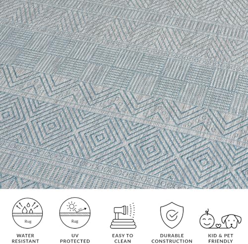 SAFAVIEH Washable Rug Outdoor Courtyard Collection - 5'3" x 7'7", Light Grey & Aqua Blue, Non-Shedding & Easy Cleaning, Ideal for Patio, Backyard, Mudroom (CY8196-37112) - Image 6