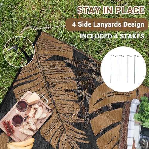 COZYLOOM Waterproof Outdoor Rug 9x12, Reversible Plastic Straw Rug Patio Camping Rug, Indoor Outdoor RV Mat Carpet for Deck, Camper, Porch, Balcony, Backyard, Picnic, Tropical Leaf Patio Carpet - Image 4