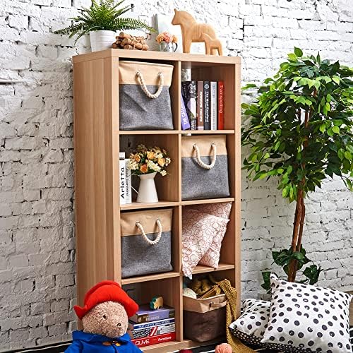 EZOWare 3-Pack Collapsible Storage Bins Basket Foldable Canvas Fabric Cubes Boxes with Handles for Kids Babies Nursery Room Toys Organizer (13 x 13 x 13 inches) - Gray and Beige - Image 5