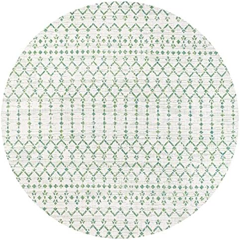Eyely Moroccan Woven Round Rug 5 Ft Green/Ivory, Indoor Outdoor Rug - Image 2