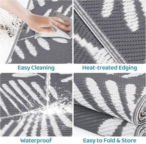 StepRite Outdoor Rug, Patio Rug, Plastic Straw Camping Rugs, Large Waterproof Area Rug and Mat for Outdoors, RV, Patio, Backyard, Deck, Porch, Beach, Balcony, (8'x 10', White&Gray) - Image 4