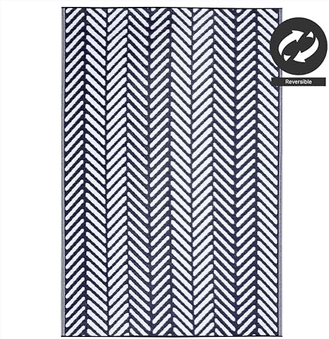FH Home Outdoor Rug - Waterproof, Fade Resistant, Reversible - Premium Recycled Plastic - Herringbone - Patio, Deck, Porch, Balcony, Laundry Room - Fresno - Navy Crease Free - 4 x 6 ft - Image 5