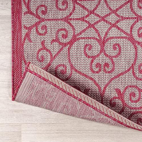 Eyely Filigree Weave Square Rug 5X5 Lt Gray/Fuchsia, Indoor Outdoor Rug - Image 7
