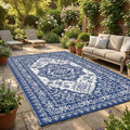 Outdoor Patio Rug 10x20 Outdoor Rug Medallion Plastic Straw Rugs for Patio Reversible Mat Waterproof Camping Rugs for RV Beach Deck Picnic Backyard Porch Easy Clean Floor Cover, Dark Blue by Unknown
