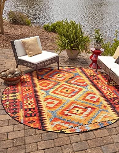 Unique Loom Outdoor Tribal Collection Area Rug - Tortuguero (6' 1" Round, Multi/ Blue) by UniqueLoom