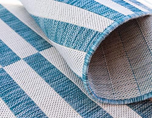 Unique Loom Outdoor Striped Collection Area Rug - Striped (4' 1" x 6' 1" Rectangle, Light Aqua/Ivory) - Image 6