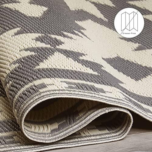 Fab Habitat Outdoor Rug - Waterproof, Fade Resistant, Crease-Free - Premium Recycled Plastic - Southwestern Aztec Neutral - Patio, Porch, Deck, Balcony - Miramar - Gray - 5 x 8 ft - Image 6
