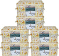 Kuber Industries Foldable Underbed Storage Bag|Organizer For Clothes Large|Non-Woven Comforter, Blanket Cover|Metalic Print & Side Handle|Pack of 6 (Cream) by Kuber+Industries