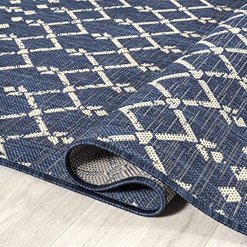 Eyely Moroccan Textured Weave Square Rug 3X3 Navy/Beige, Indoor Outdoor Rug - Image 4