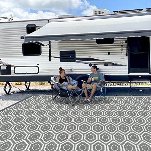 fifame 9x18 Outdoor Rug, Plastic Woven Patio Mat, Waterproof RV Camping Rug by fifame