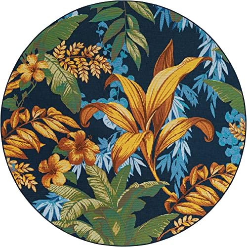 Unique Loom Outdoor Botanical Collection Area Rug - Calypso (7' 1" Round, Multi/ Light Blue) - Image 3