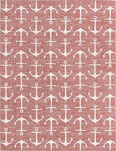 Unique Loom Outdoor Coastal Collection Area Rug - Ahoy (10' x 13' 1" Rectangle, Rust Red/ Ivory) - Image 3