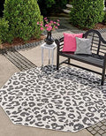 Unique Loom Outdoor Safari Collection Area Rug - Leopard (5' 3" Octagon, Light Gray/ Gray) by UniqueLoom