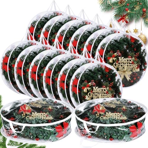 Shappy 14 Pieces Wreath Storage Bags 30 Inch Dual Zippers,Clear by Shappy