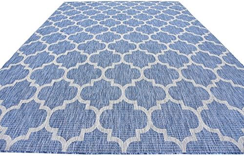 Unique Loom Outdoor Trellis Collection Area Rug (9' x 12' Rectangle, Navy Blue/ Ivory) - Image 5