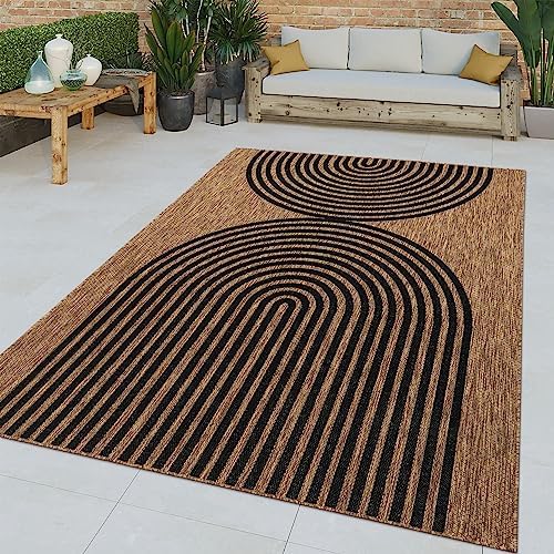 Paco Home Indoor and Outdoor Rug Boho Abstract Line Pattern in Black Brown, Size: 4' x 5'3" by PacoHome
