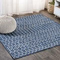 Eyely Moroccan Woven Square Rug 5X5 Navy/Light Gray, Indoor Outdoor Rug by eyely