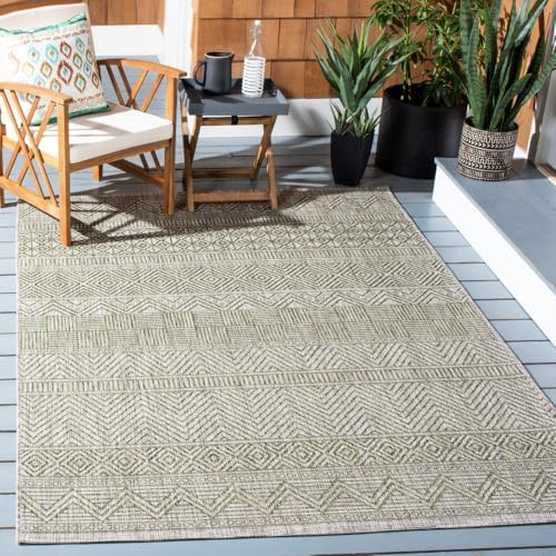 SAFAVIEH Washable Rug Outdoor Courtyard Collection - 4' x 5'7", Grey & Olive Green, Non-Shedding & Easy Cleaning, Ideal for Patio, Backyard, Mudroom (CY8196-37912) by Unknown