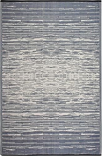 Fab Habitat Outdoor Rug - Waterproof, Fade Resistant, Crease-Free - Premium Recycled Plastic - Distressed Abstract Stripes - Large Patio, Deck, Sunroom, Camping, RV - Brooklyn - Blue - 6 x 9 ft - Image 5