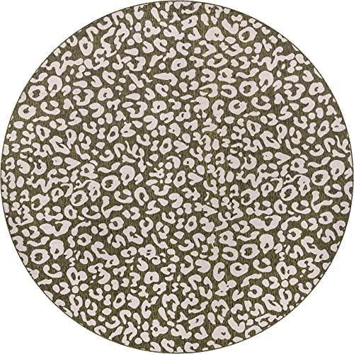 Unique Loom Outdoor Safari Collection Area Rug - Leopard (13' Round, Green/ Ivory) - Image 2