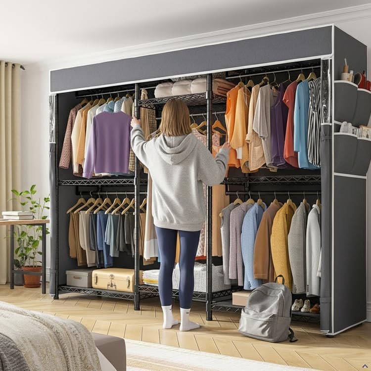 Raybee Clothes Rack with Cover, Portable Closets for Hanging Clothes 900LBS - Image 2